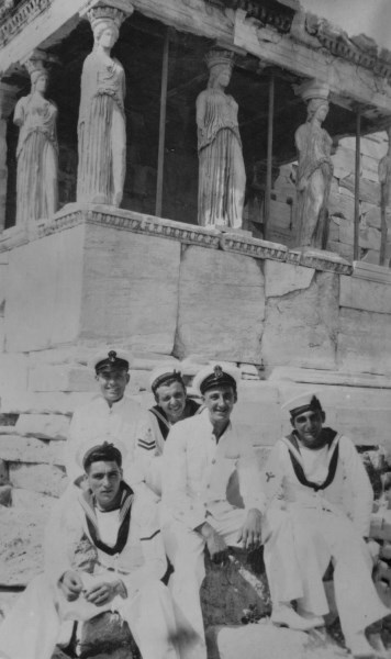 Richard (top left) with crewmates in Athens